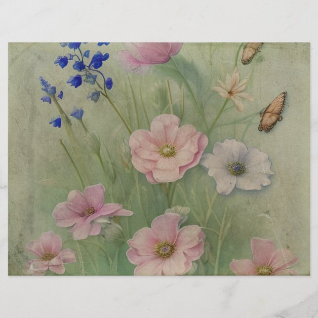 Groen & Roze  Wildflower Scrapbook Papier (Voorkant)