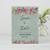 Groen roze winter bloemenkerst Save The Date Kaart (Staand voorkant)