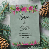 Groen roze winter bloemenkerst Save The Date Kaart