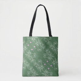 GROEN ROZE WIT NAADLOOS BLOEMPATROON TOTE BAG