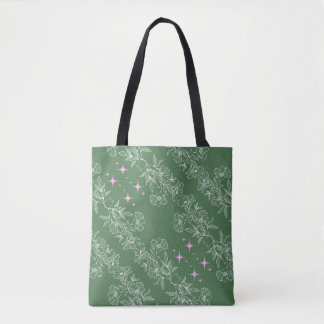 GROEN ROZE WIT NAADLOOS BLOEMPATROON TOTE BAG