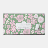 Groen Roze Wit Retro Y2K 70s Bloempatroon Bureaumat (Keyboard & Muis)