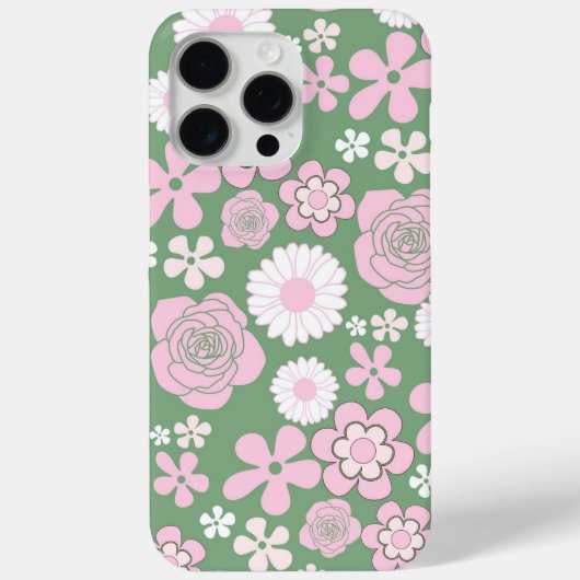 Groen Roze Wit Retro Y2K 70s Bloempatroon Case-Mate iPhone Case (Achterkant)