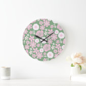 Groen Roze Wit Retro Y2K 70s Bloempatroon Grote Klok (Huis)