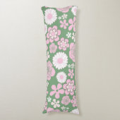 Groen Roze Wit Retro Y2K 70s Bloempatroon Lichaamskussen (Voorkant Verticaal)