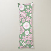 Groen Roze Wit Retro Y2K 70s Bloempatroon Lichaamskussen (Achterkant (Verticaal))
