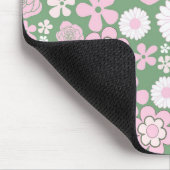 Groen Roze Wit Retro Y2K 70s Bloempatroon Muismat (Hoek)