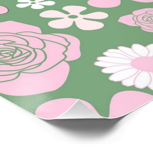 Groen Roze Wit Retro Y2K 70s Bloempatroon Perfect Poster (Hoek)