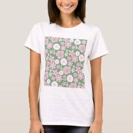 Groen Roze Wit Retro Y2K 70s Bloempatroon T-shirt