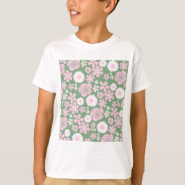 Groen Roze Wit Retro Y2K 70s Bloempatroon T-shirt