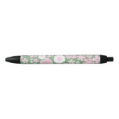 Groen Roze Wit Retro Y2K 70s Bloempatroon Zwarte Inkt Pen (Voorkant)