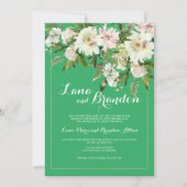 Groen roze wit sinaasappel bloemenland bruiloft kaart (Voorkant)