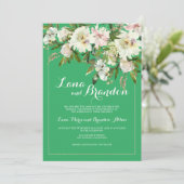 Groen roze wit sinaasappel bloemenland bruiloft kaart (Staand voorkant)