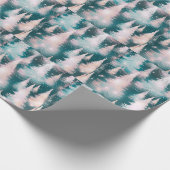 Groen Roze Witte Bomen Moderne Kerst Cadeaupapier (Hoek)