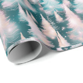 Groen Roze Witte Bomen Moderne Kerst Cadeaupapier (Rol Hoek)