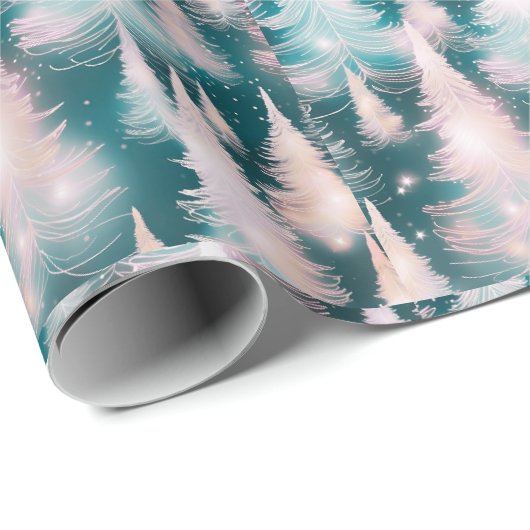 Groen Roze Witte Bomen Moderne Kerst Cadeaupapier (Rol Hoek)