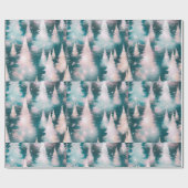 Groen Roze Witte Bomen Moderne Kerst Cadeaupapier (Vlak)