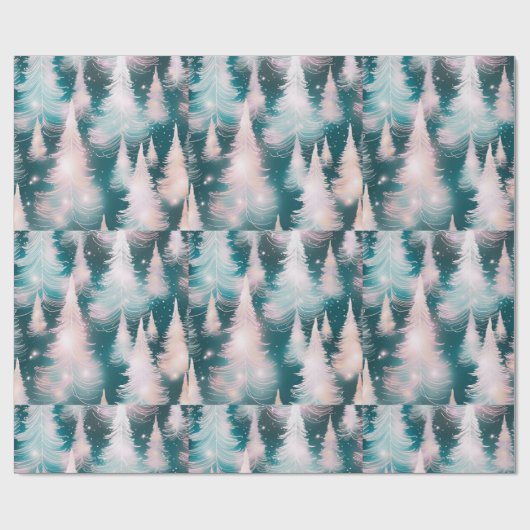 Groen Roze Witte Bomen Moderne Kerst Cadeaupapier (Vlak)