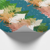 Groen roze witte kerstbomen Sneeuw Blauwgroen Cadeaupapier (Hoek)