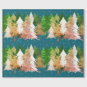 Groen roze witte kerstbomen Sneeuw Blauwgroen Cadeaupapier (Vlak)