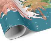 Groen roze witte kerstbomen Sneeuw Blauwgroen Cadeaupapier (Rol Hoek)