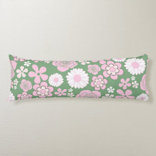 Groen Roze Witte Retro Y2K 70s Bloem Patroon Lichaamskussen