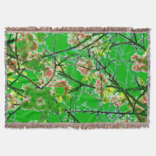 Groen roze zwart abstract bloemmotief deken
