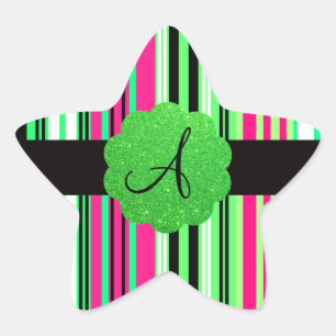 Groen roze zwart gestreepte monogram ster sticker