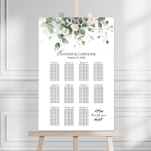 Groen & rozen bruiloft zitplaatsen grafiek 11 tafe poster