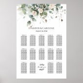 Groen & rozen bruiloft zitplaatsen grafiek 14 tafe poster (Voorkant)