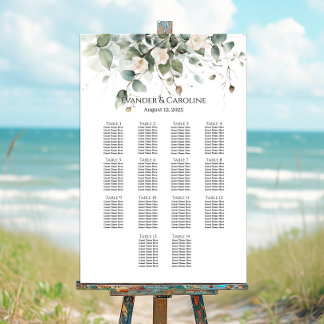 Groen & rozen bruiloft zitplaatsen grafiek 14 tafe poster