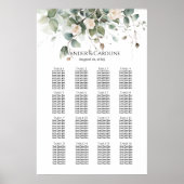 Groen & rozen bruiloft zitplaatsen grafiek 16 tafe poster (Voorkant)