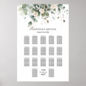 Groen & rozen bruiloft zitplaatsen grafiek 17 tafe poster (Voorkant)