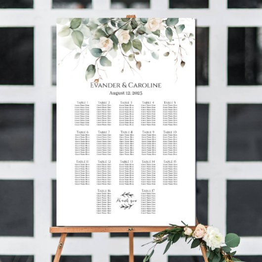 Groen & rozen bruiloft zitplaatsen grafiek 17 tafe poster