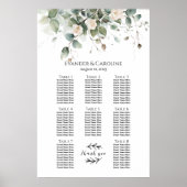 Groen & rozen bruiloft zitplaatsen grafiek 8 tafel poster (Voorkant)