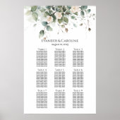 Groen & rozen bruiloft zittafel grafiek 9 tafels poster (Voorkant)