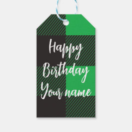 Groen ruitjes gelukwige verjaardag cadeaulabel