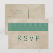 Groen Rustic Damask RSVP Briefkaart (Voorkant / Achterkant)