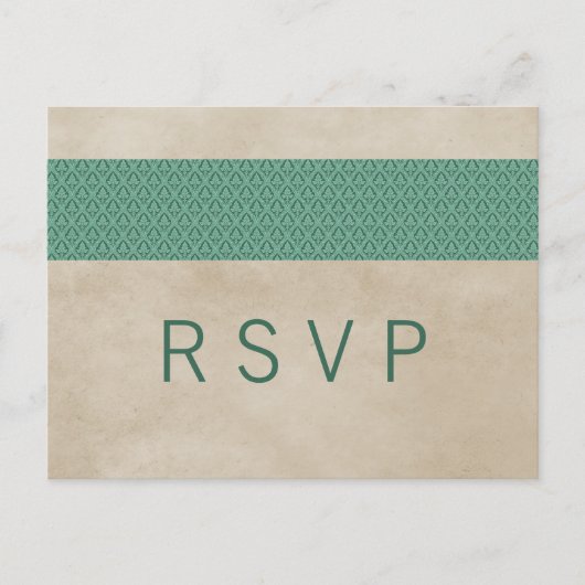 Groen Rustic Damask RSVP Briefkaart (Voorkant)