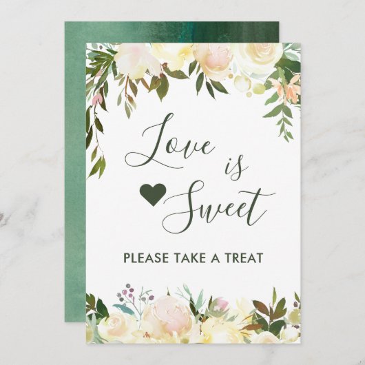 Groen Rustiek Bloemig Liefde is Zoet Dessert Bar Kaart (Voorkant / Achterkant)