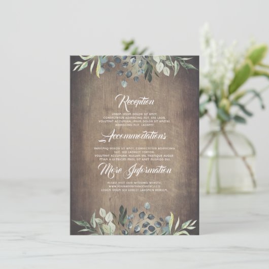 Groen Rustiek Bruiloft Informatie Gast Informatiekaartje (Staand voorkant)