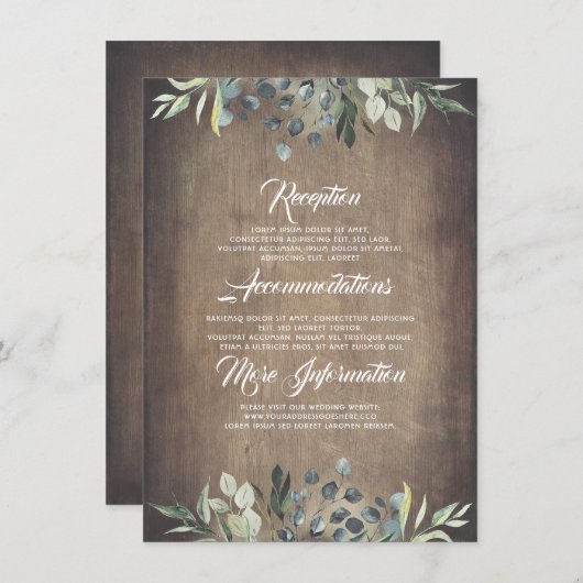 Groen Rustiek Bruiloft Informatie Gast Informatiekaartje (Voorkant / Achterkant)