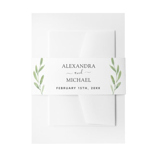 Groen Rustiek Eenvoudig Elegant Waterverf Trouwen Uitnodigingen Wikkel (Voorkant Voorbeeld)