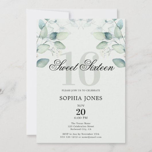 Groen Rustiek Elegant Sweet 16 Kaart (Voorkant)