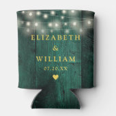 Groen Rustiek Hout Boho Schuur String Lights Weddi Blikjeskoeler (Achterkant)