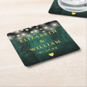 Groen Rustiek Hout Boho Schuur String Lights Weddi Kartonnen Onderzetters (Schuin)