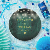 Groen Rustiek Hout Boho Schuur String Lights Weddi Papieren Bordje (Feest)