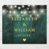 Groen Rustiek Hout Boho Schuur String Lights Weddi Sparkling Wijnetiket (Enkel label)