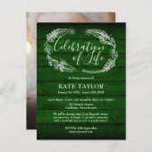 Groen Rustiek Hout Viering van het Leven Foto Aankondigingskaart (Voorkant / Achterkant)