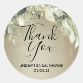 Groen Rustiek Houten Bruiloftsdankjewel Ronde Sticker